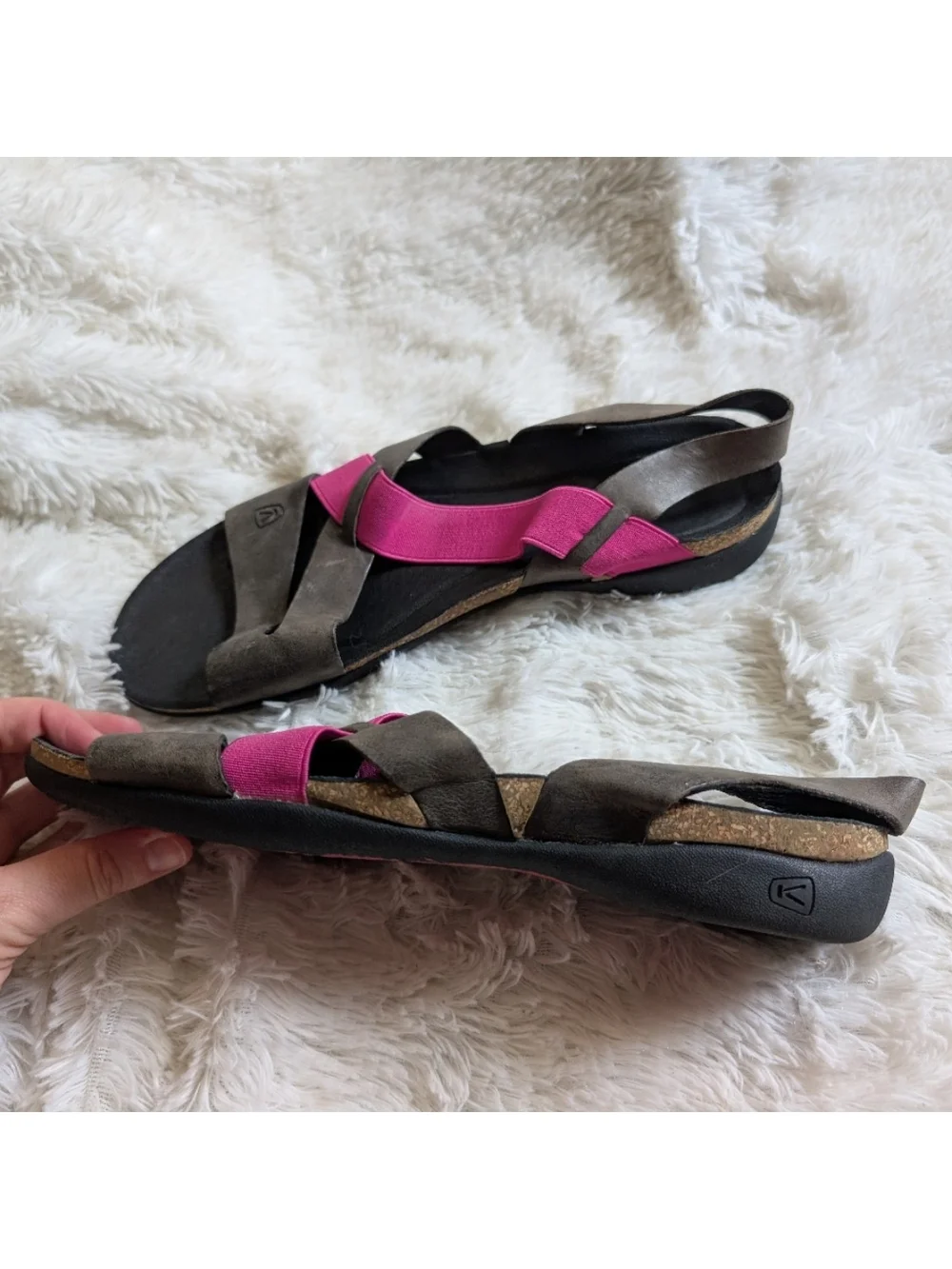 Keen Gray And Pink Leather Strappy Slingback Sandals Size 9.5
